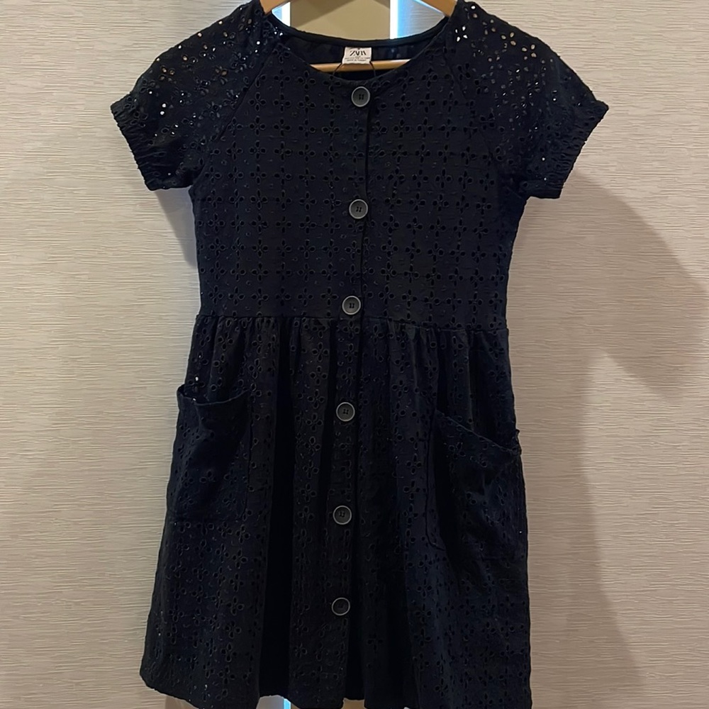 Zara kids black eyelet Cotton dress size 11-12